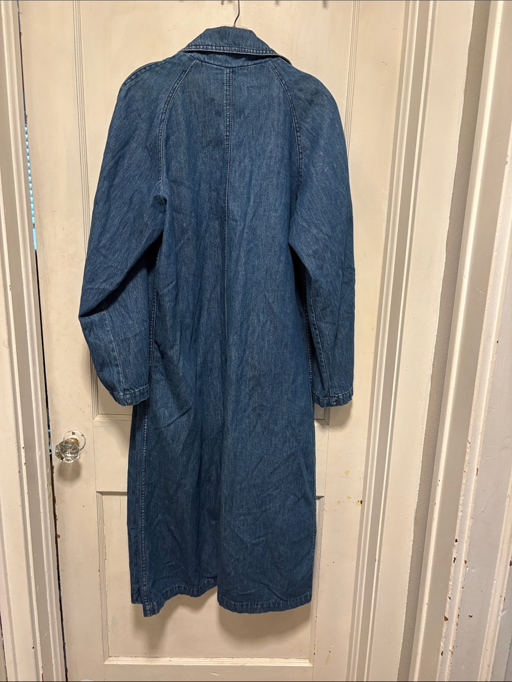 Vintage Long Blue Denim Duster Trench Coat Medium - Picture 8 of 10